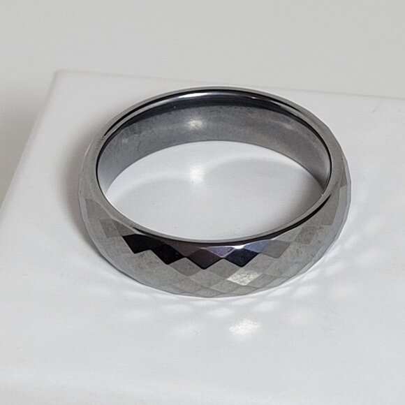 Tungsten Carbide Ring Silver Faceted Wedding Band Comfort Fit Men Women Size 11 - Picture 3 of 4